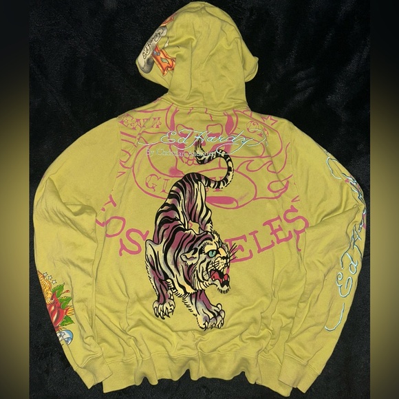 Ed Hardy Other - -Vintage Ed Hardy Y2K Lime Hoodie
-Size Large